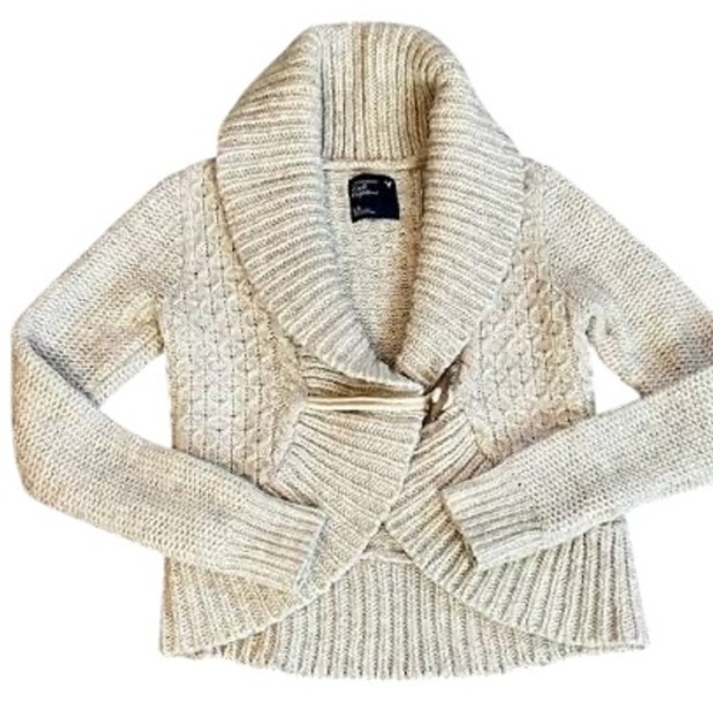 American Eagle‎ Cable Knit Cardigan Shawl Collar Alpaca Toggle Cream Large